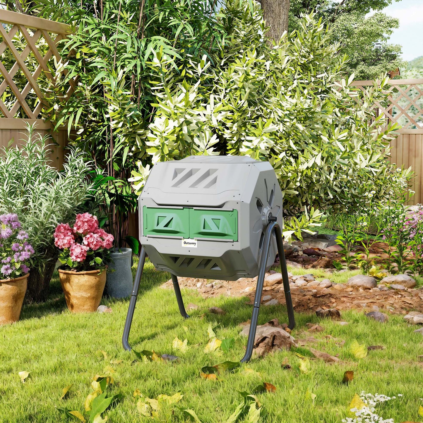 Outdoor 360° Rotating Compost Bin - Dual Chamber 43 Gallon Garden Tool