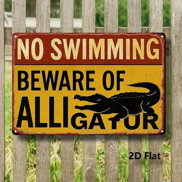 Vintage No Swimming Alligator Sign - 8x12 Inch Metal Wall Art
