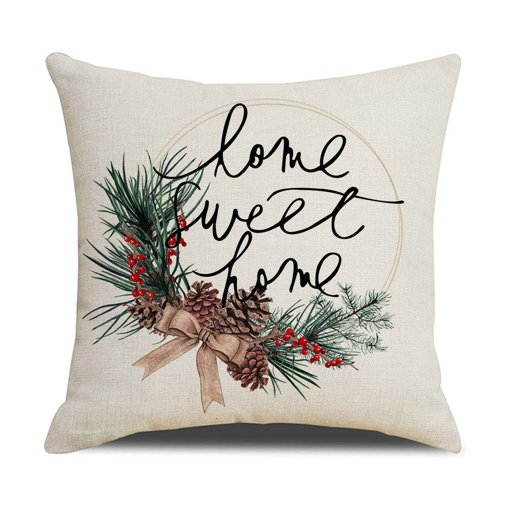 Watercolor Christmas Pillow Cover - Linen Fabric, Modern Holiday Decor