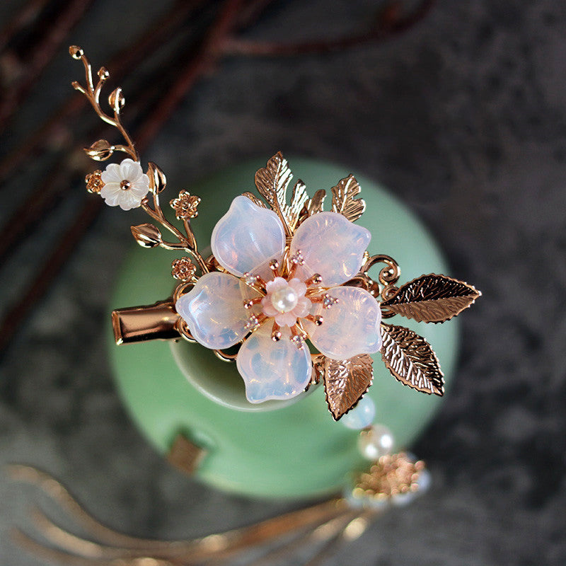Retro Hanfu Hairpin with Flower Design & Duckbill Clip Set