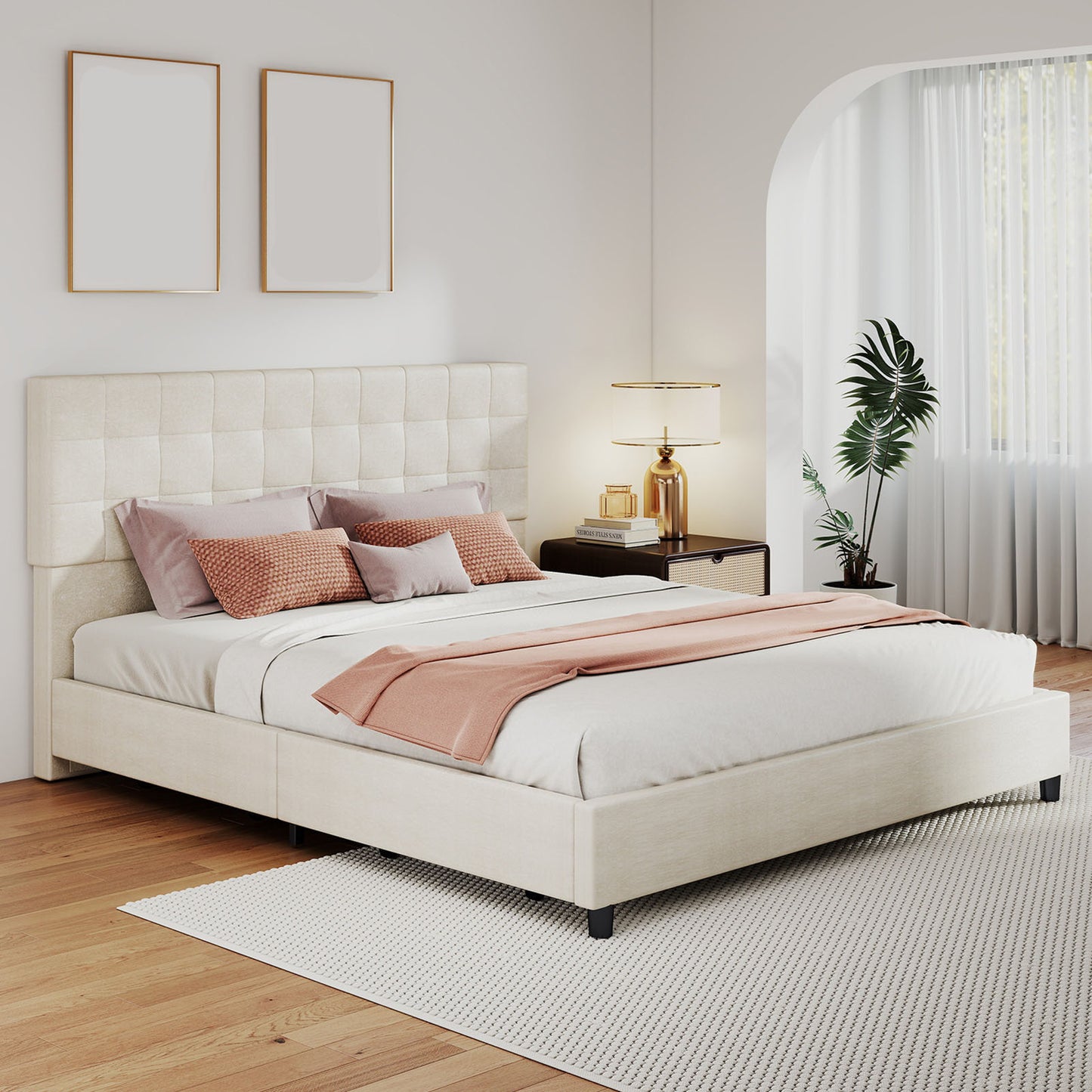 Modern Upholstered Bed Frame with Storage Drawers - No Box Spring Needed