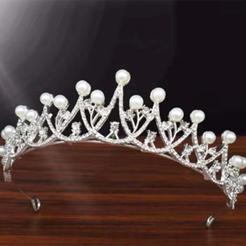 Pearl Bridal Tiara Crown - Silver Alloy Wedding Headpiece