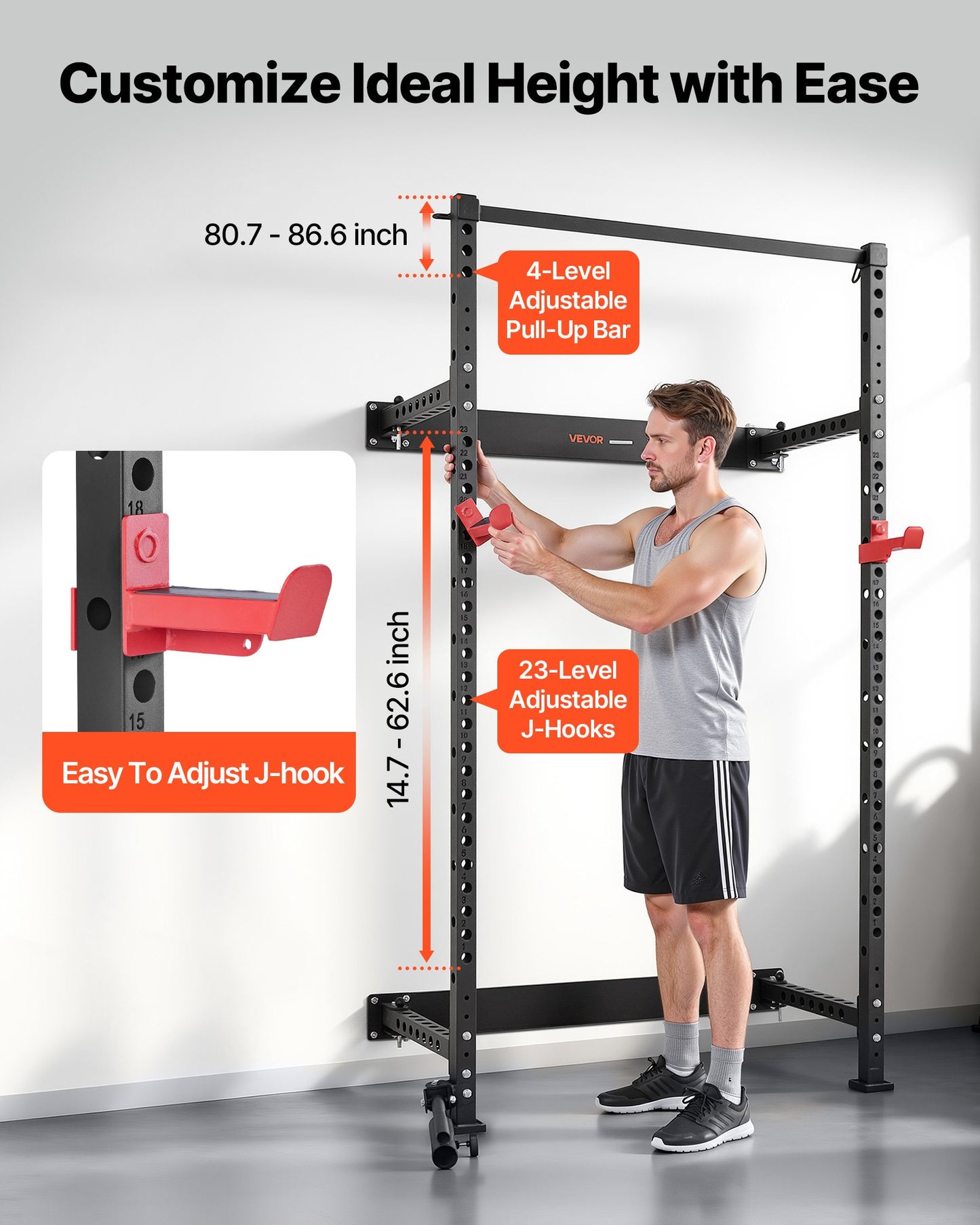 Wall-Mounted Power Rack with Landmine Holder for Home Gym - 1000LBS Capacity