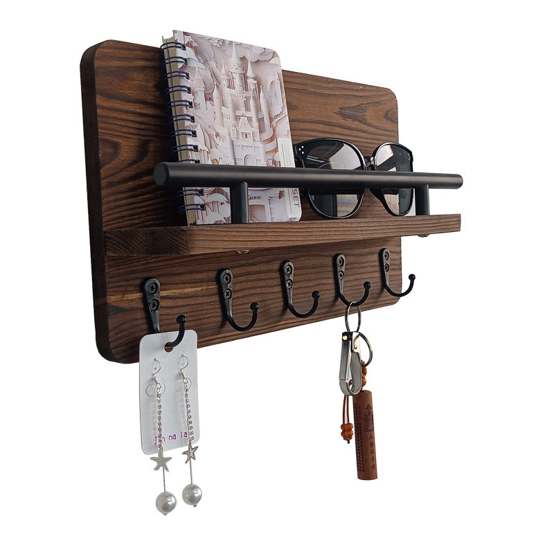 Wall-Mounted Wooden Mail Organizer Rack with 2 Shelves - Entryway Storage