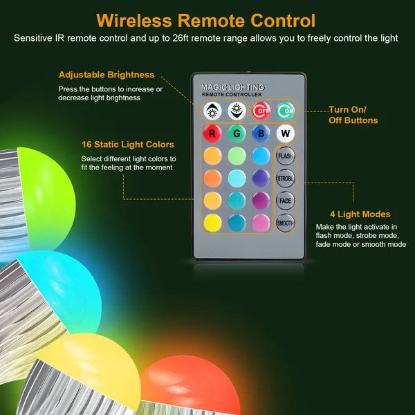 9W RGB LED Light Bulb with E27 Base and Remote Control - 16 Colors, Dimmable