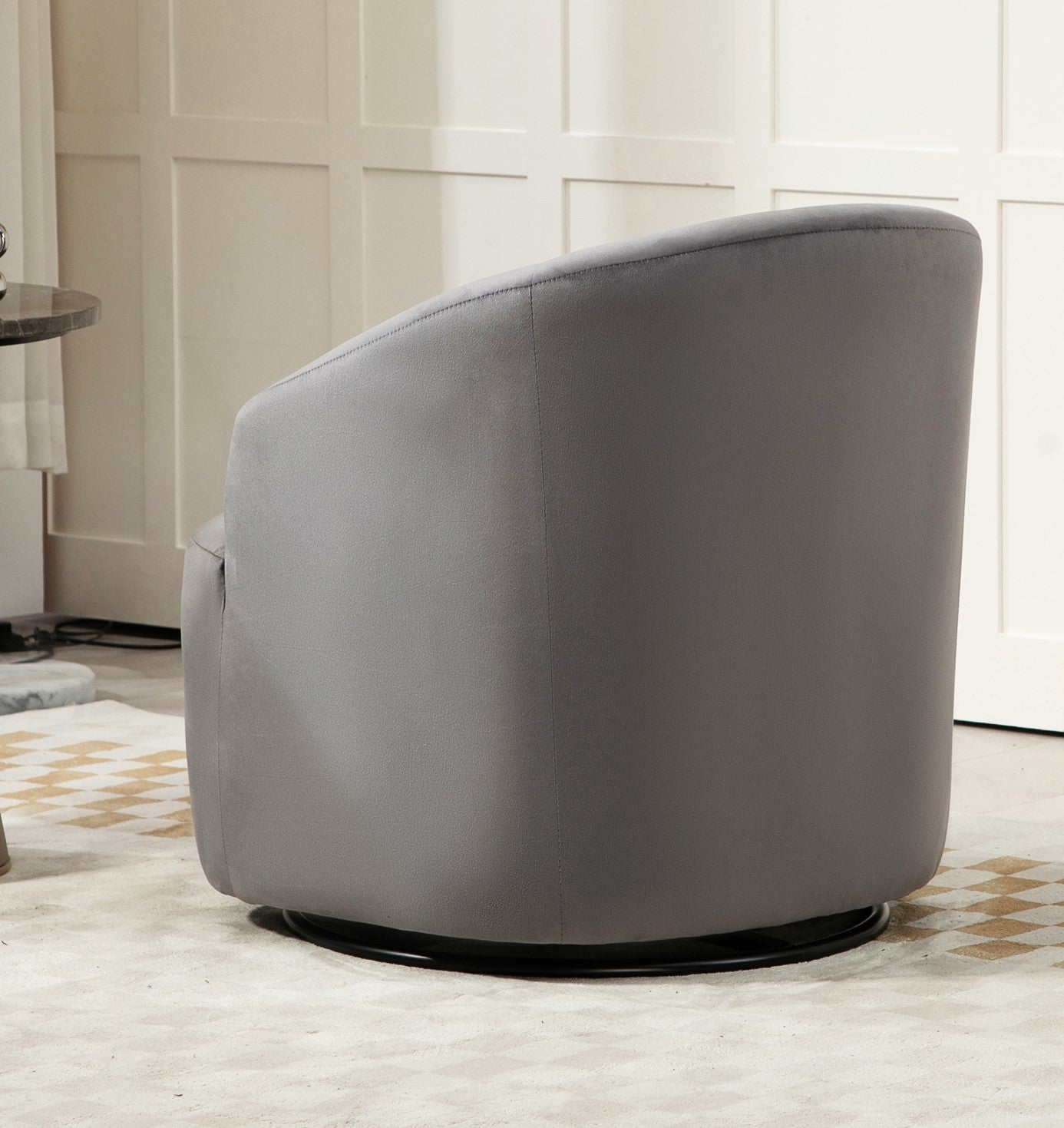 Swivel Barrel Accent Chair - Velvet Upholstered Grey Armchair