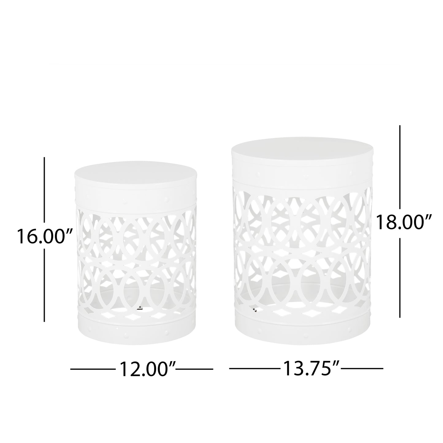 Outdoor Metal End Table Set - White Iron Cut Design
