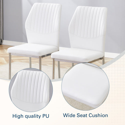 Set of 4 White PU Dining Chairs with Metal Silver Legs
