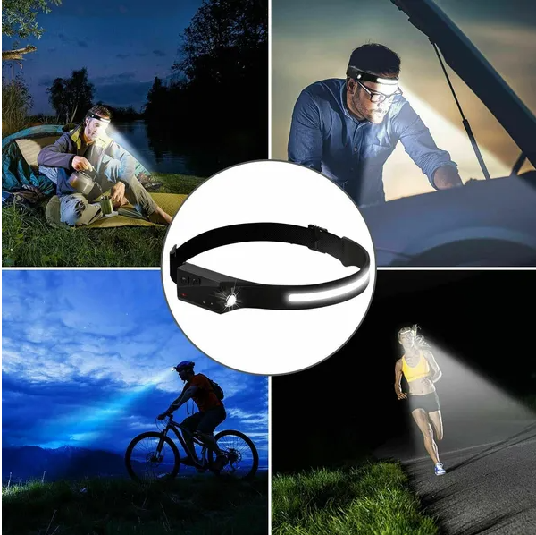 Rechargeable COB LED Headlamp with USB Charger - Work Light, Head Band, Black