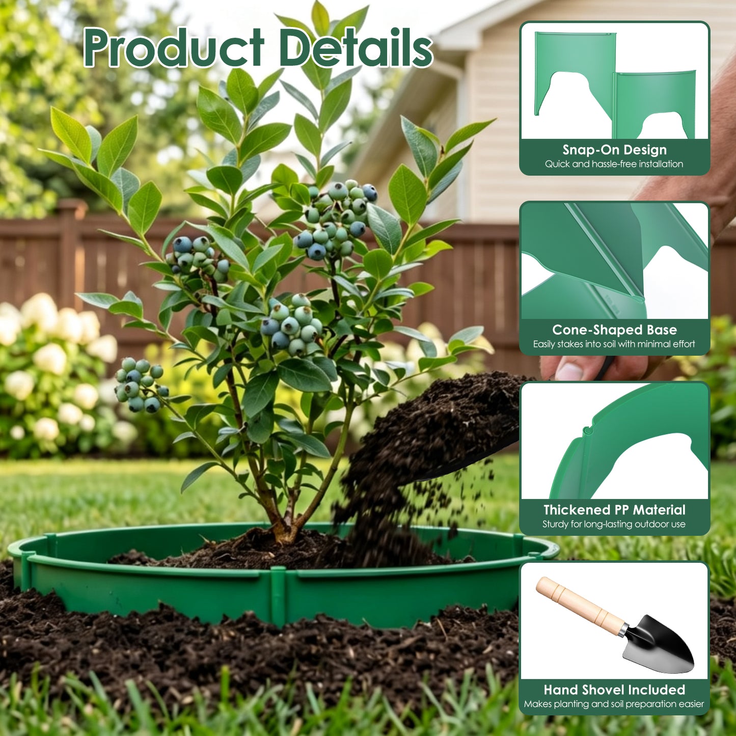 Adjustable Garden Planting Grow Rings Set with Hand Shovel - 6 or 12 Pieces