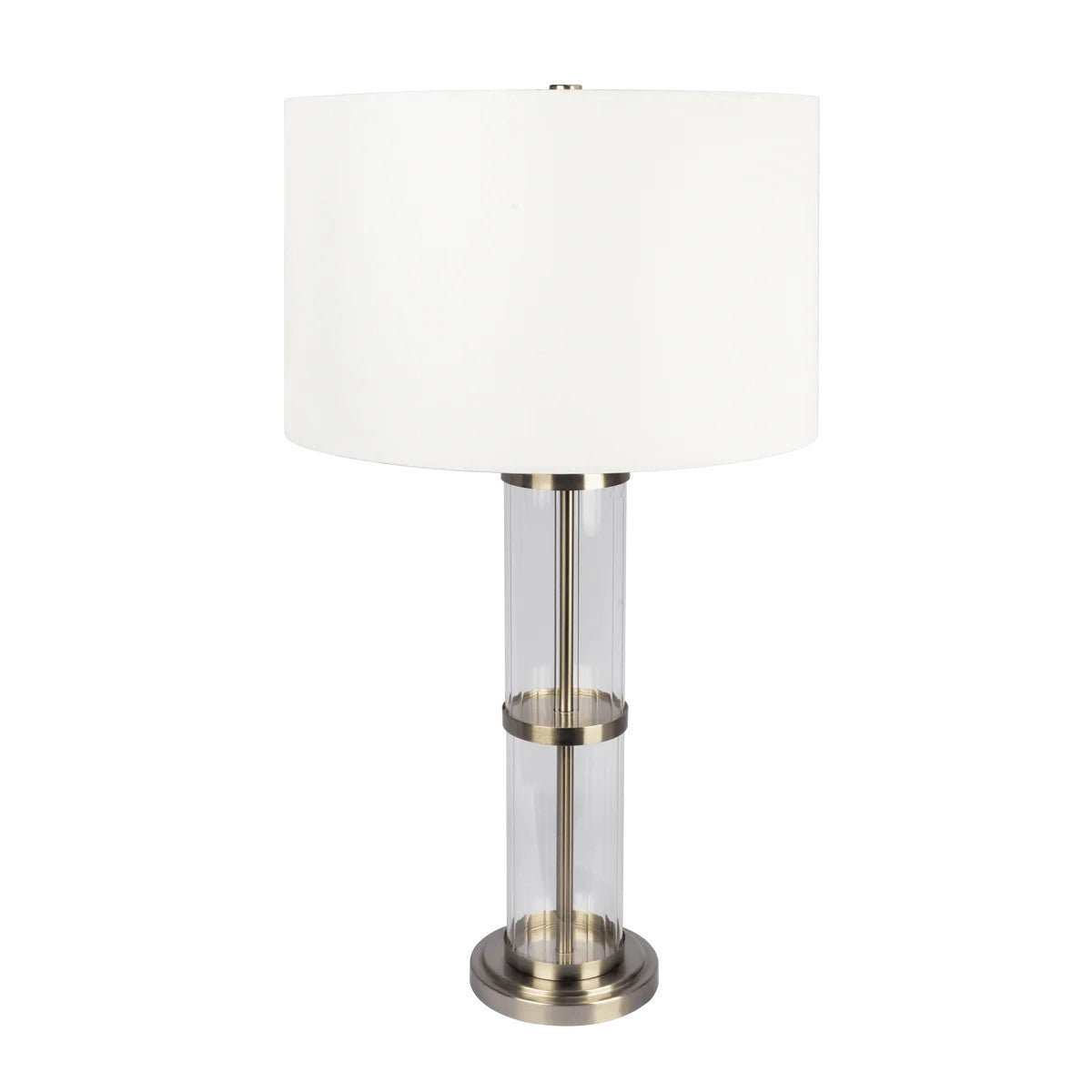 Echo Brushed Nickel Table Lamp With On Off Switch Clear Glass Body