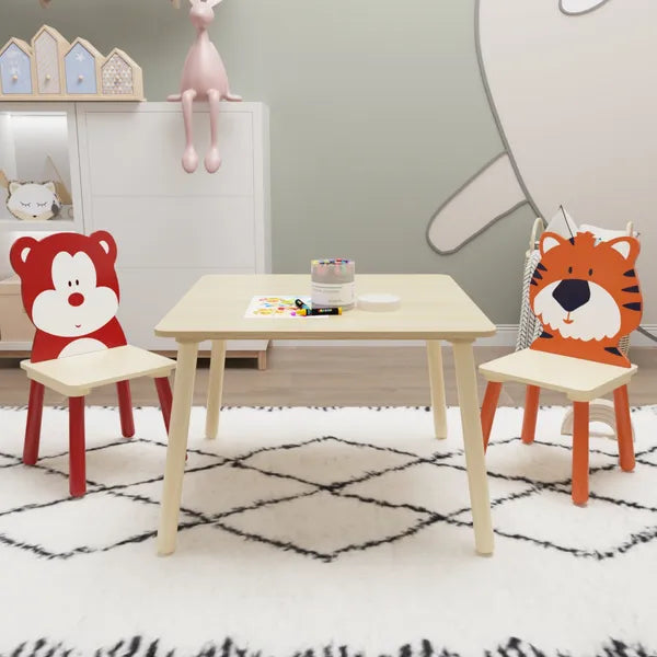 Kids Table And 2 Chairs Set, 3 Pieces Toddler Chair Wooden Activity