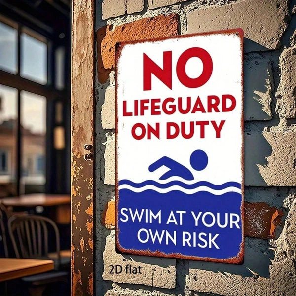No Lifeguard On Duty Pool Warning Sign - 8x12 Inch Metal Plaque