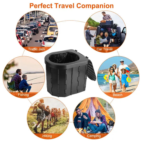 Portable Foldable Travel Toilet - Cleanable Commode with Lid
