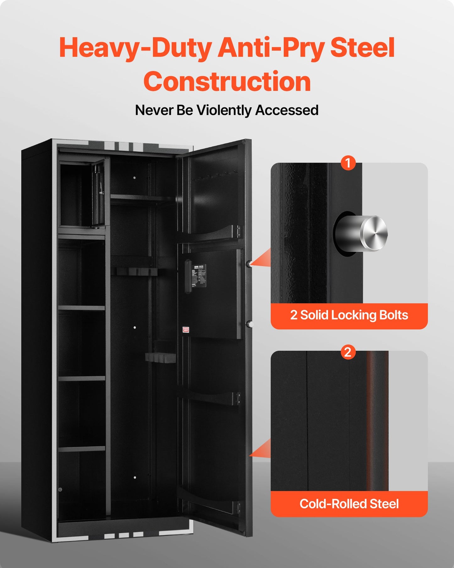 Long Gun Safe with Digital Lock, 4-Rifle Capacity & Adjustable Racks