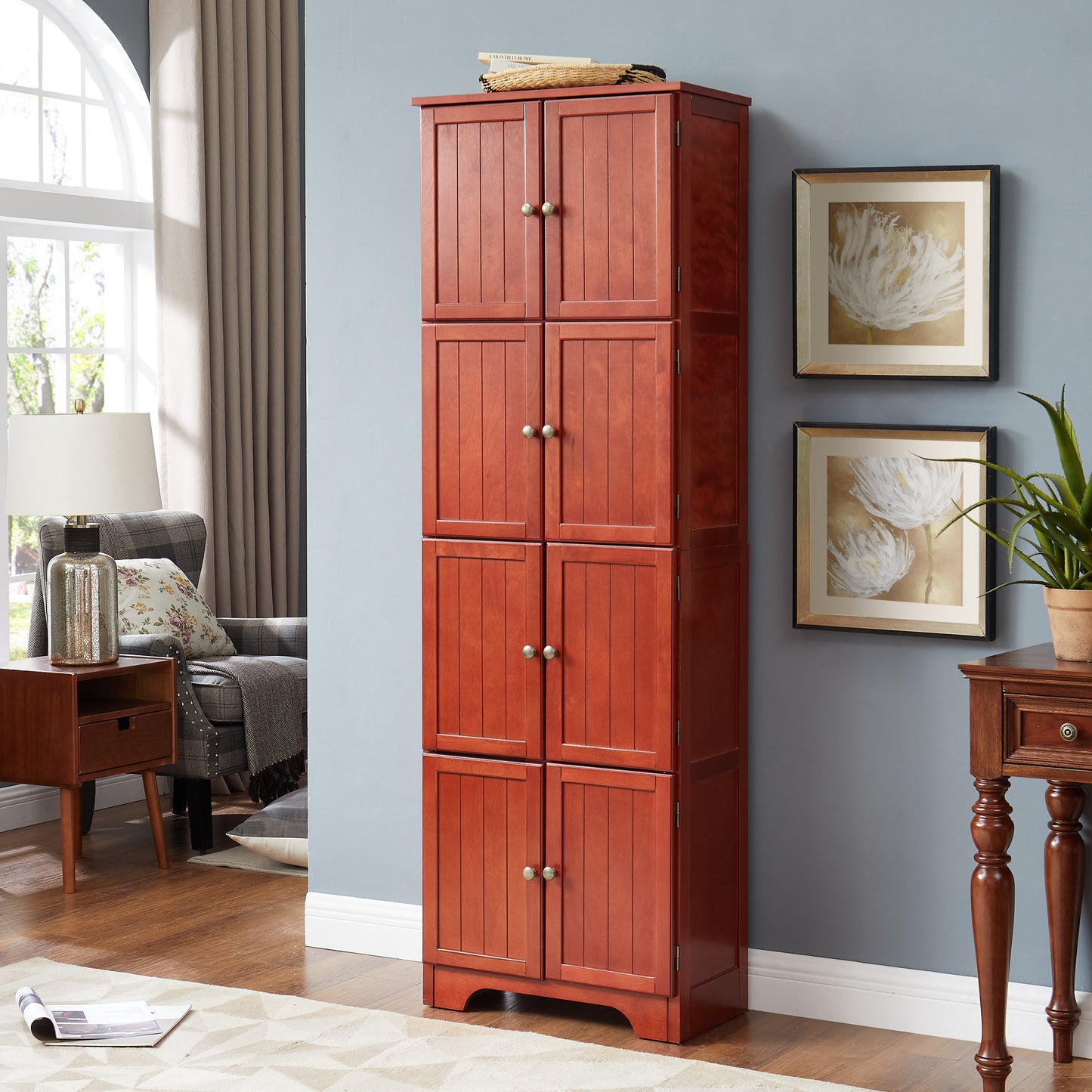72.4 Tall Storage Cabinet With 8 Doors And 4 Shelves ,Bookshelf