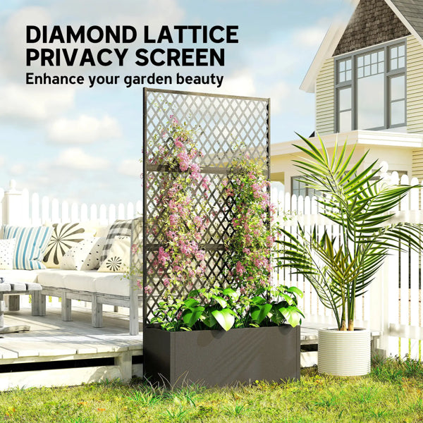 Metal Plant Stand with Trellis - 35.4" W x 70.9" H - Black