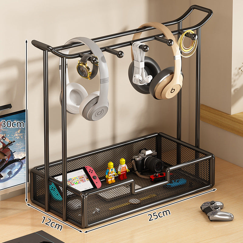 Over-Ear Headphone Stand with Multiple Tiers and Hooks - Modern Iron Storage Organizer