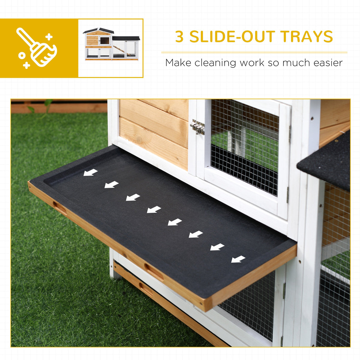 Wooden Rabbit Hutch 2-Story Small Animal House with Ramp, Weatherproof