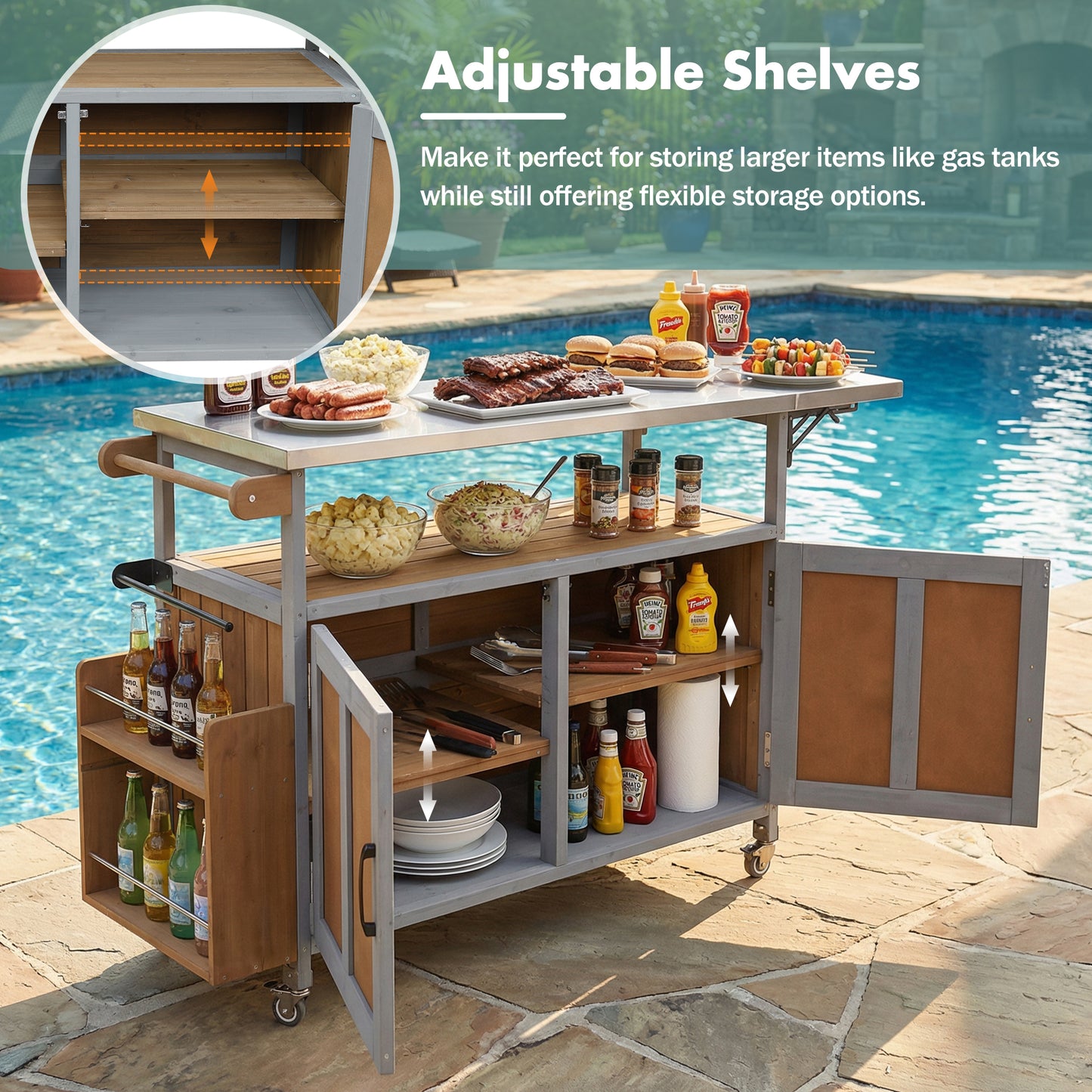 Foldable Outdoor Kitchen Island Patio Mobile Cart Portable Cooking