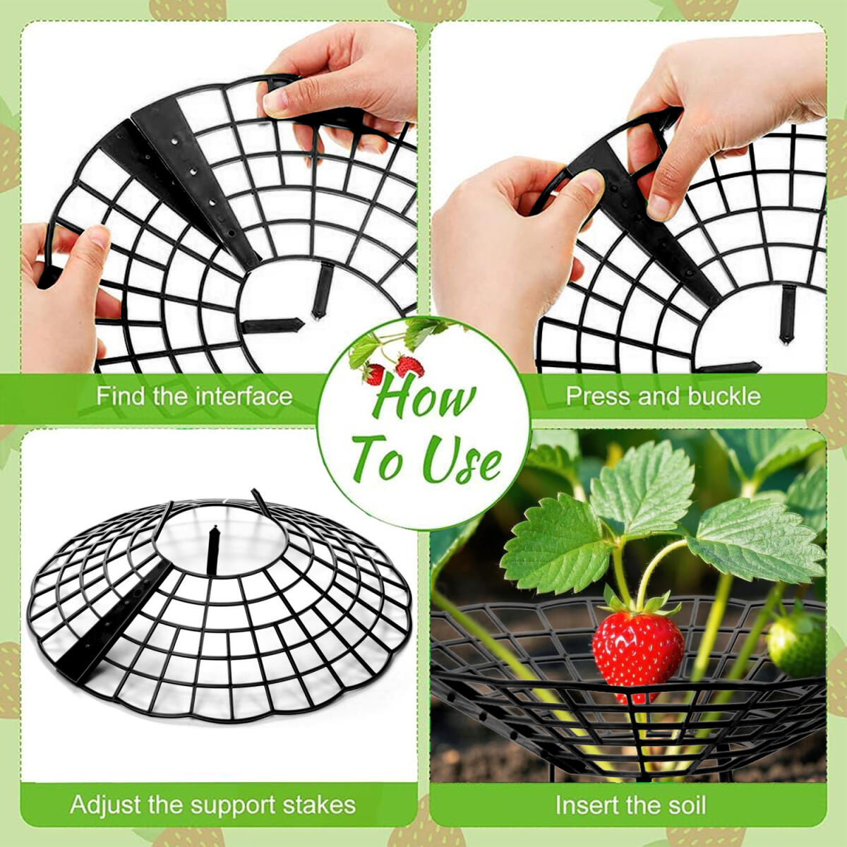 6-Pack Black Strawberry Plant Supports with 3 Fixed Legs