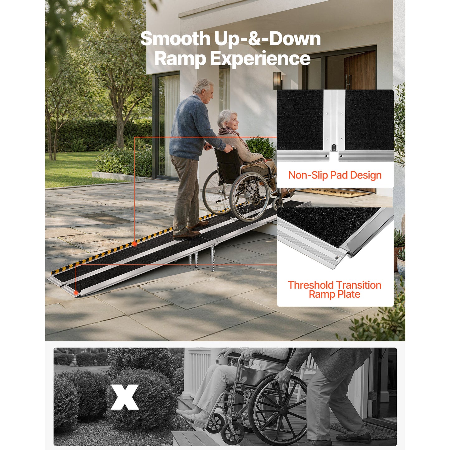 10FT Non-Slip Aluminum Folding Wheelchair Ramp - Heavy Duty Handicap Entry
