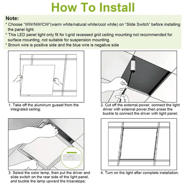 72W LED Panel Light 2x2FT Flat Ceiling Light with 3 CCT, 3800LM, Recessed Troffer