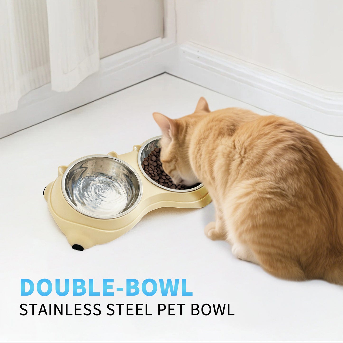 Double Stainless Steel Pet Bowl Set - Non-Slip, Easy to Clean for Cats & Dogs