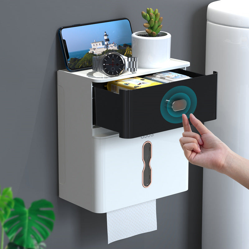 Wall-Mounted Waterproof Double-Layer Toilet Tissue Storage Box