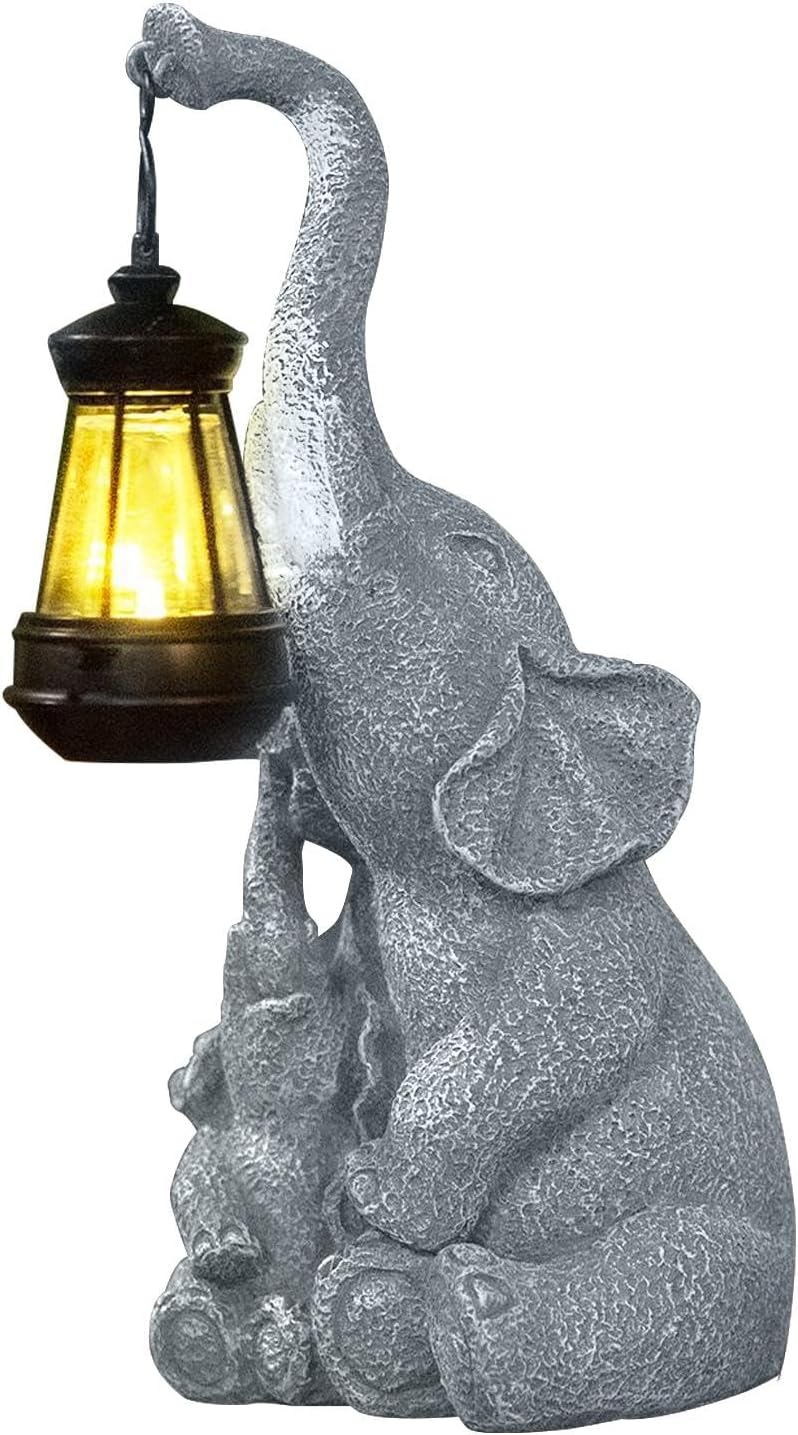 Elephant Solar Light - Outdoor Garden Decor & Porch Ornament - Gray