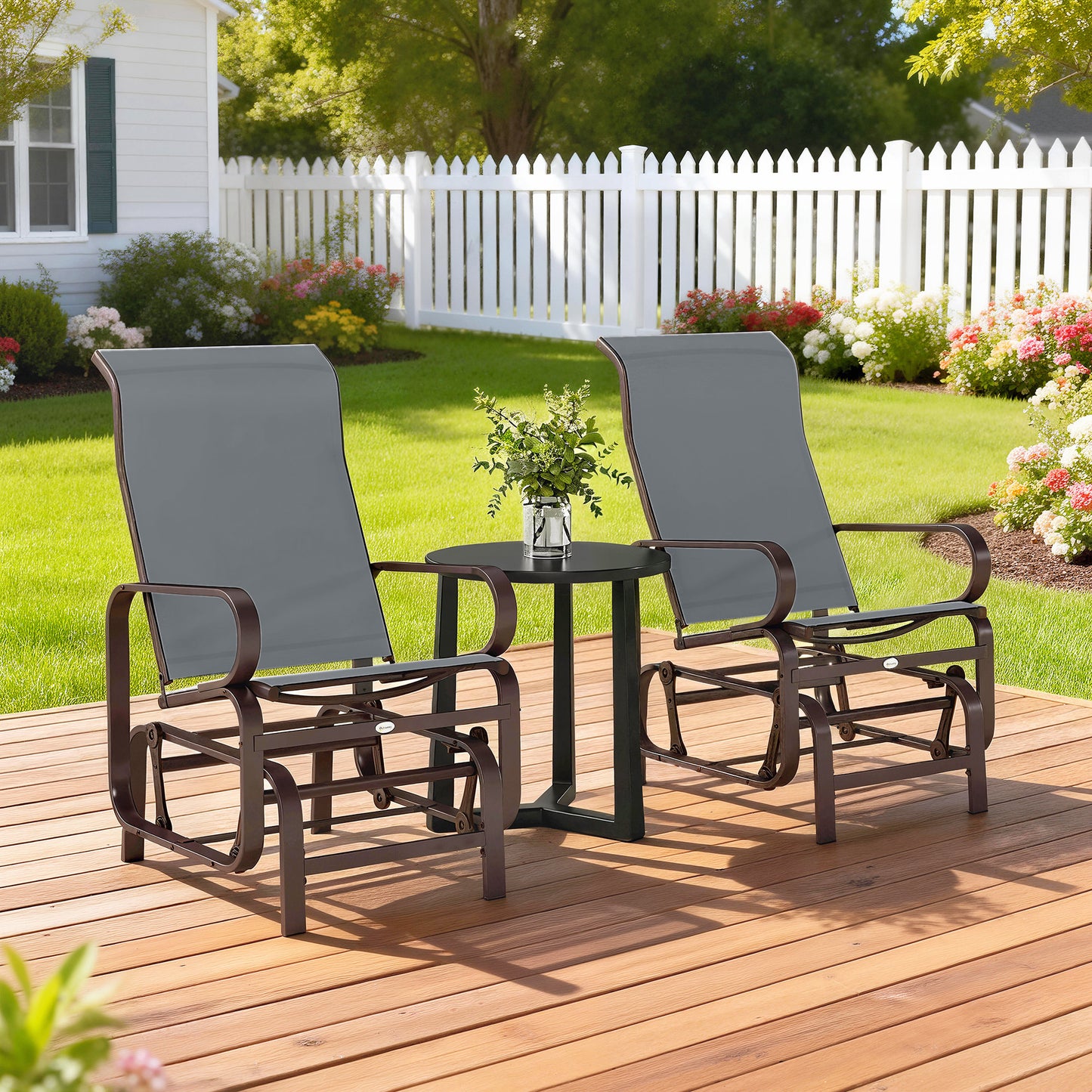 Outdoor Glider Chair Set of 2 - Lightweight Metal & Mesh, Gray