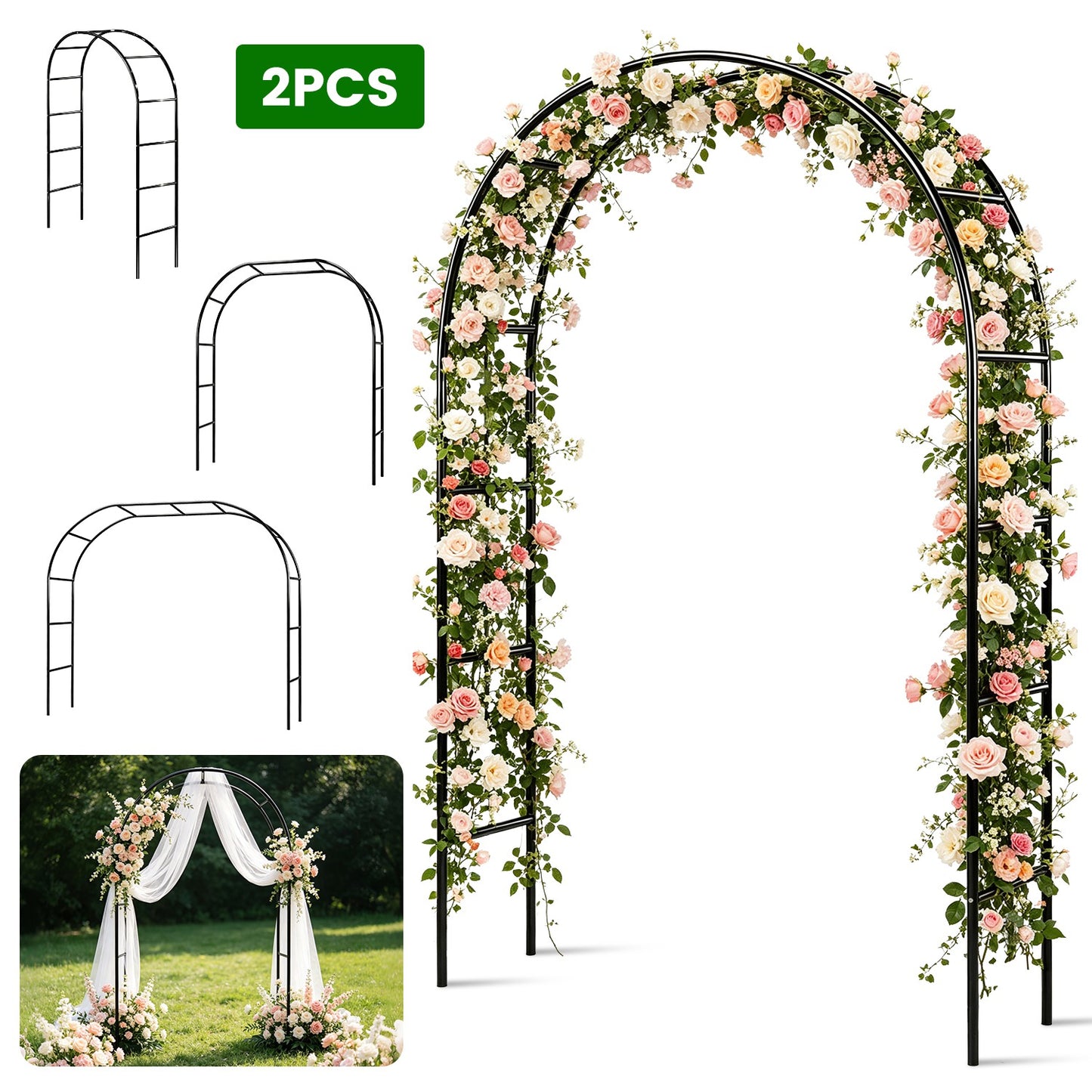 Adjustable Metal Garden Arch for Climbing Plants & Wedding Decor - 7.87ft x 4.59ft