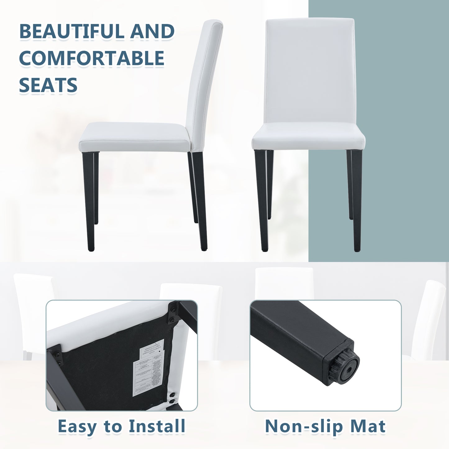 White PU Dining Chairs 35.4in High, 18.5 Ergonomic Backrest, 17 X16