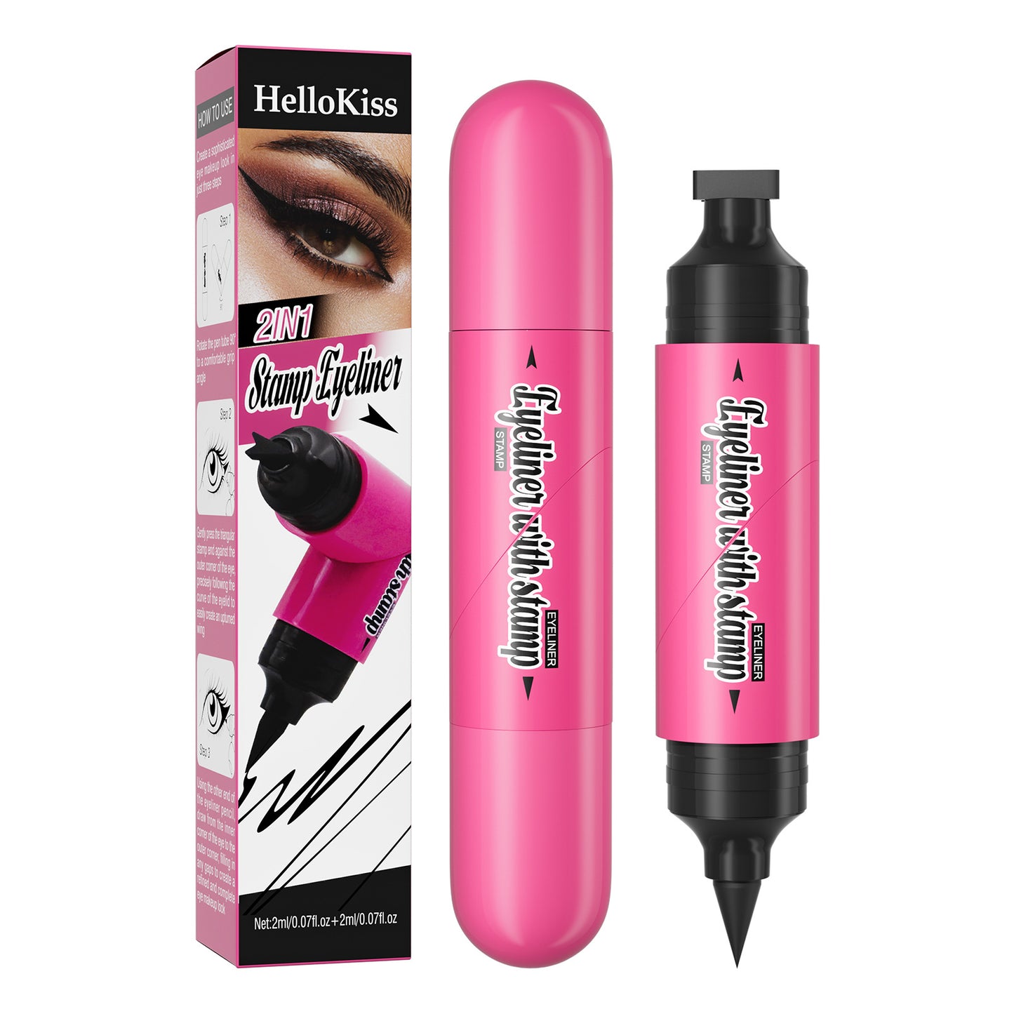 Double Headed Waterproof Eyeliner Pen - Black, 2ml, Liquid Makeup