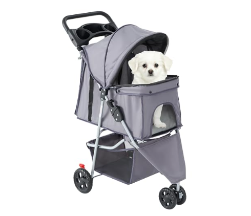 Foldable Pet Stroller for Small to Medium Dogs & Cats - Grey