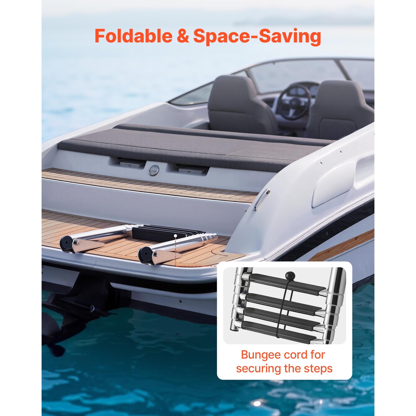 Stainless Steel Telescoping Boat Ladder - 4 Steps, Heavy Duty, Anti-Slip Deck Ladder for Marine Use