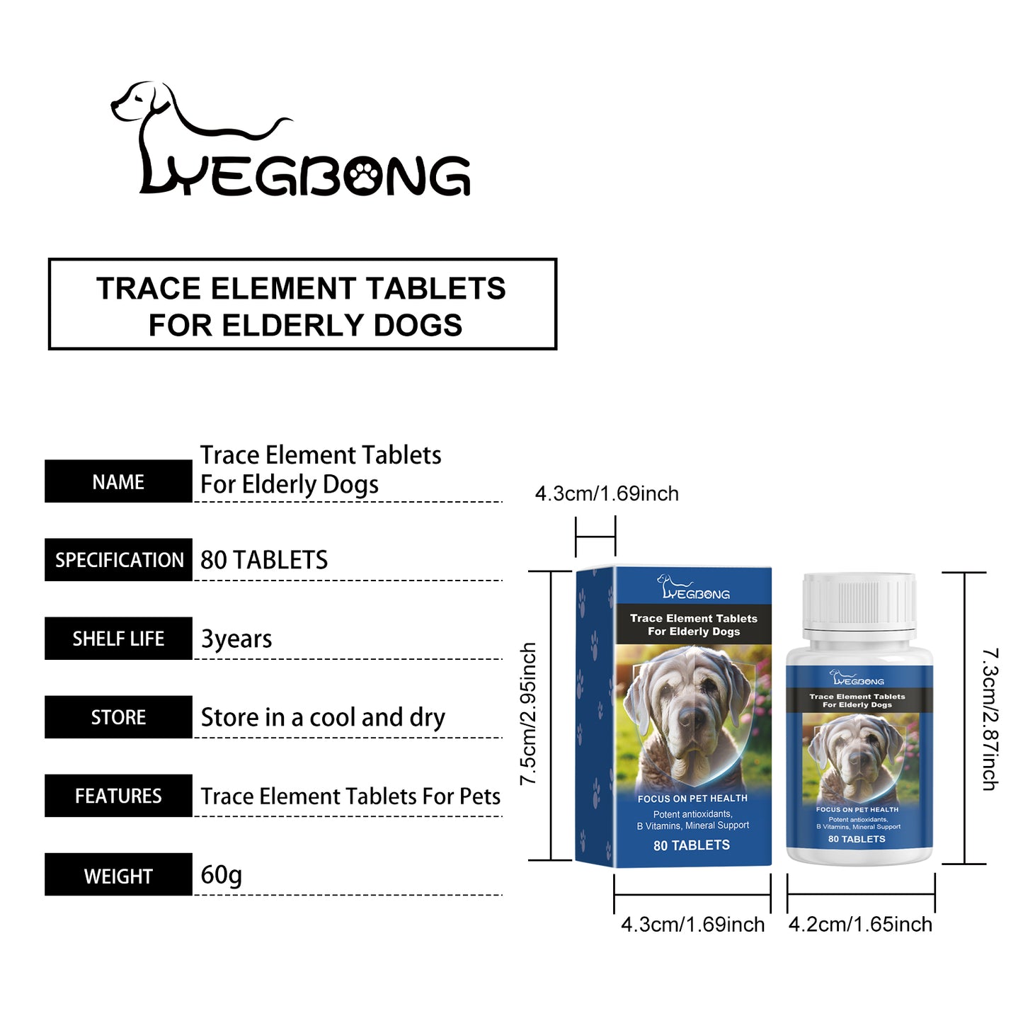 Senior Dog Multimineral Tablets for Bone, Skin & Digestion Support - 80 Chewable Pills