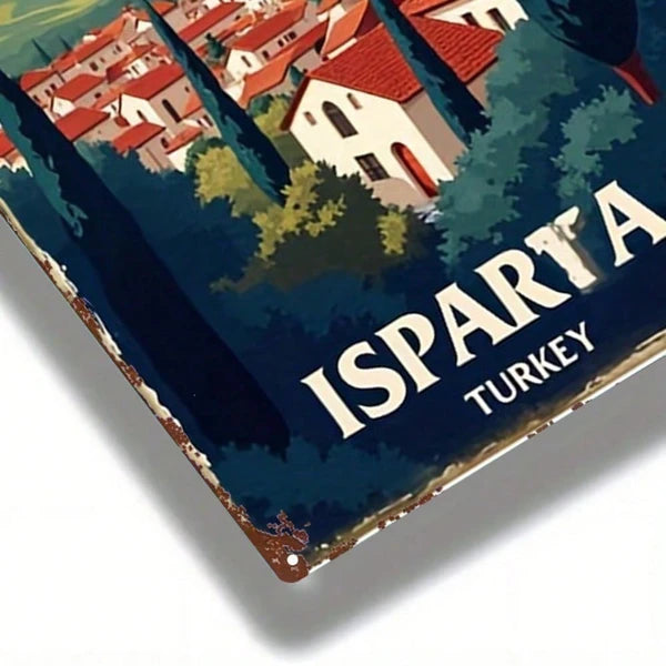 Vintage Turkish Isparta Landscape Metal Sign - 8x12 Inch Wall Art