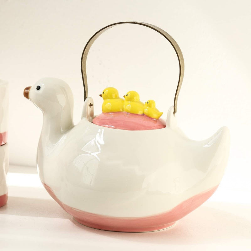 Cute Duck Ceramic Teapot Set with Water Jug and Kettle for Afternoon Tea
