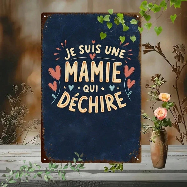 Vintage French Je Suis Une Super Grand-Mre Metal Sign - 20cm