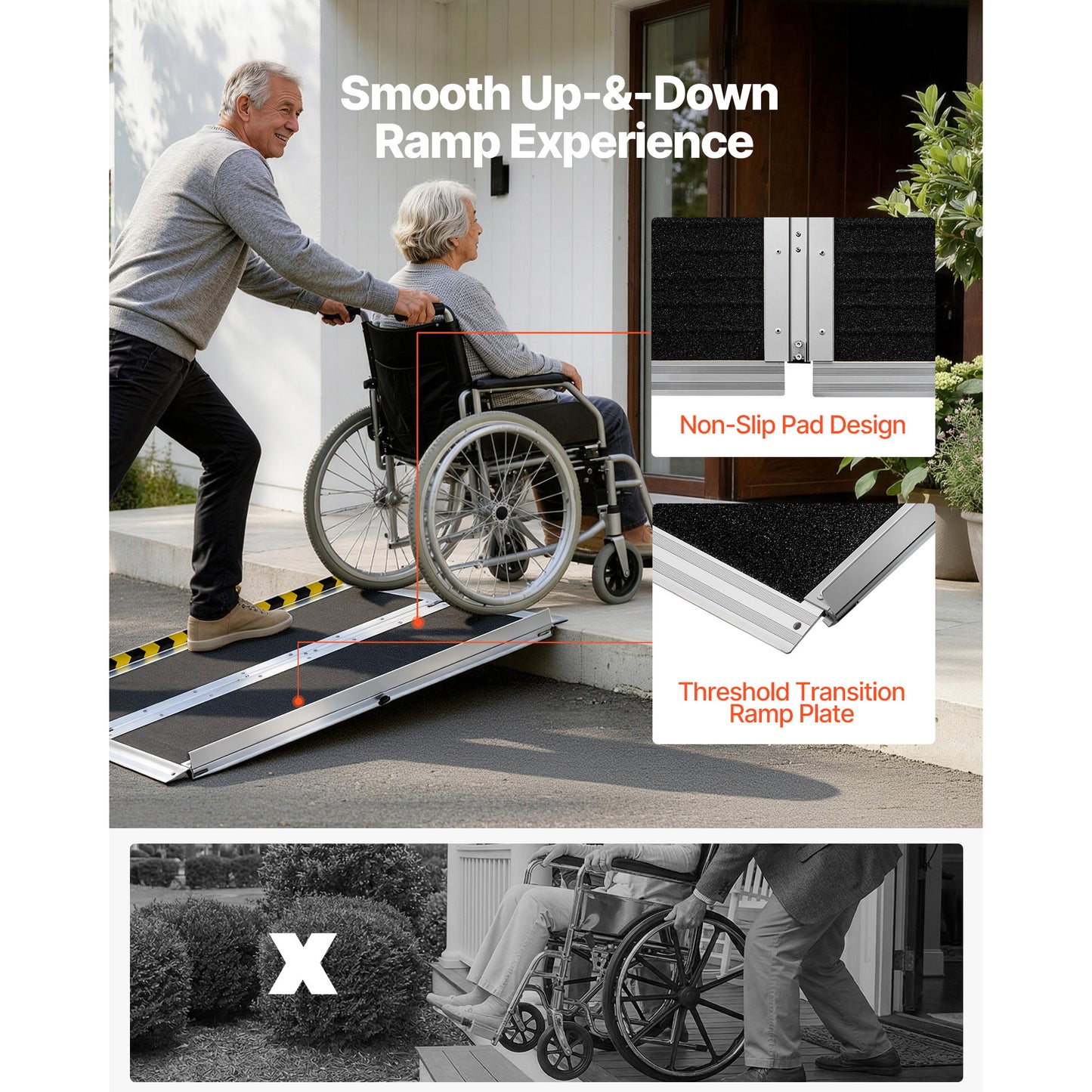 3FT Non-Slip Aluminum Folding Wheelchair Ramp - Handicap Entry & Threshold Access