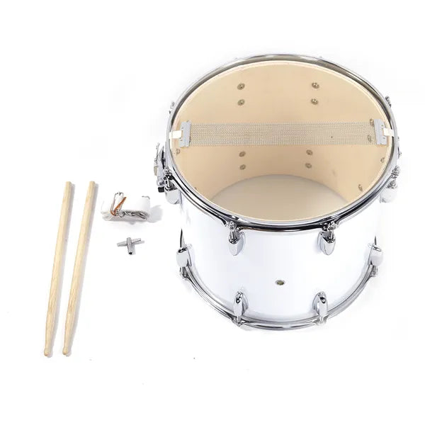 14 x 10 Inches Marching Drum with Drumsticks and Key Strap - White