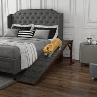 Dog Ramp for Bed - Non-Slip Carpet Pet Ramp with Top Platform, Brown & Grey