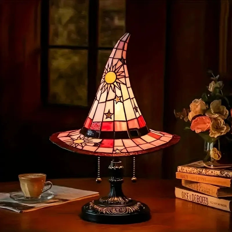 Gothic Witch Hat Lamp - USB Stained Resin Light for Parties