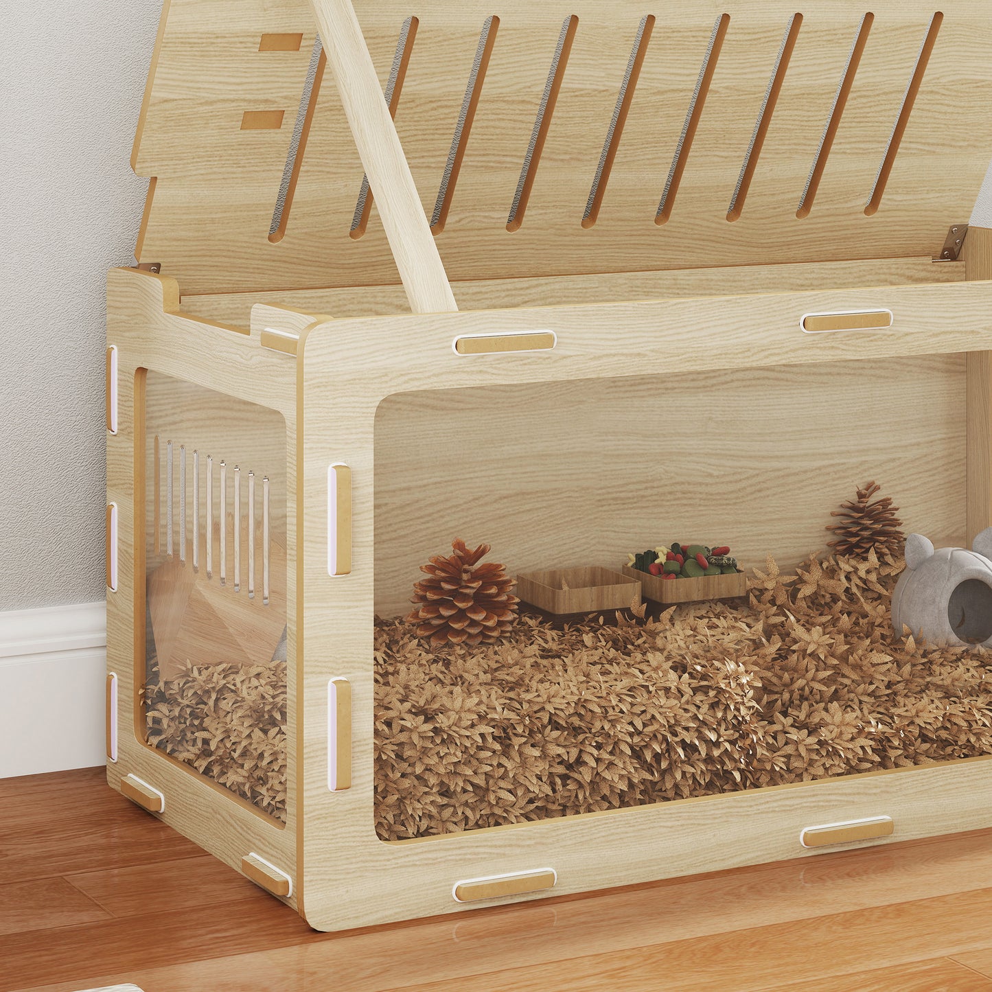 Large Hamster Cage with Acrylic Windows & Top Opening - 39 x 20 x 18.5 Inches, Oak Finish