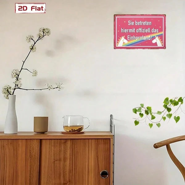 Unicorn Welcome Metal Sign - 8x12 Inch Pink Rainbow Decor