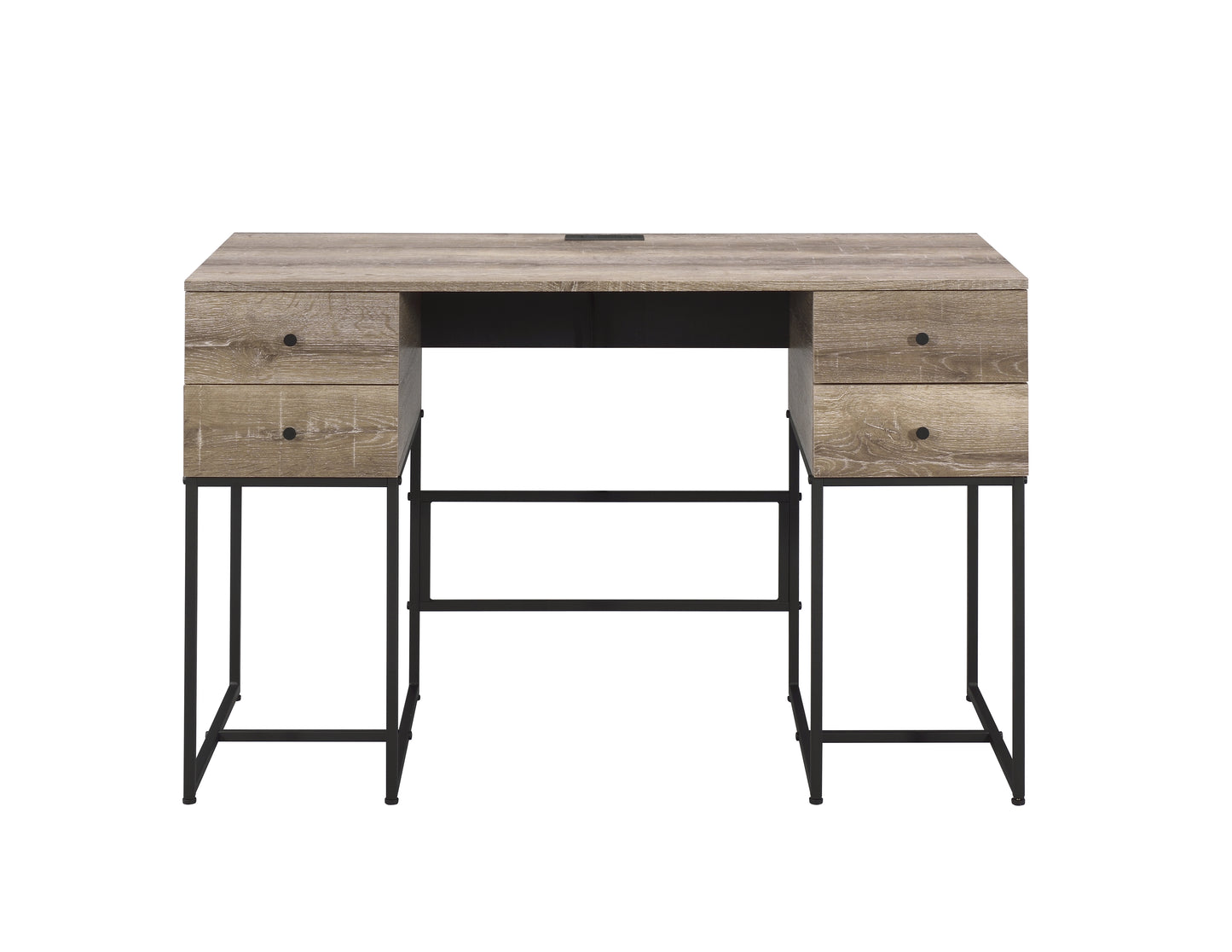 Rustic Oak & Black Writing Desk with USB Port - 47"