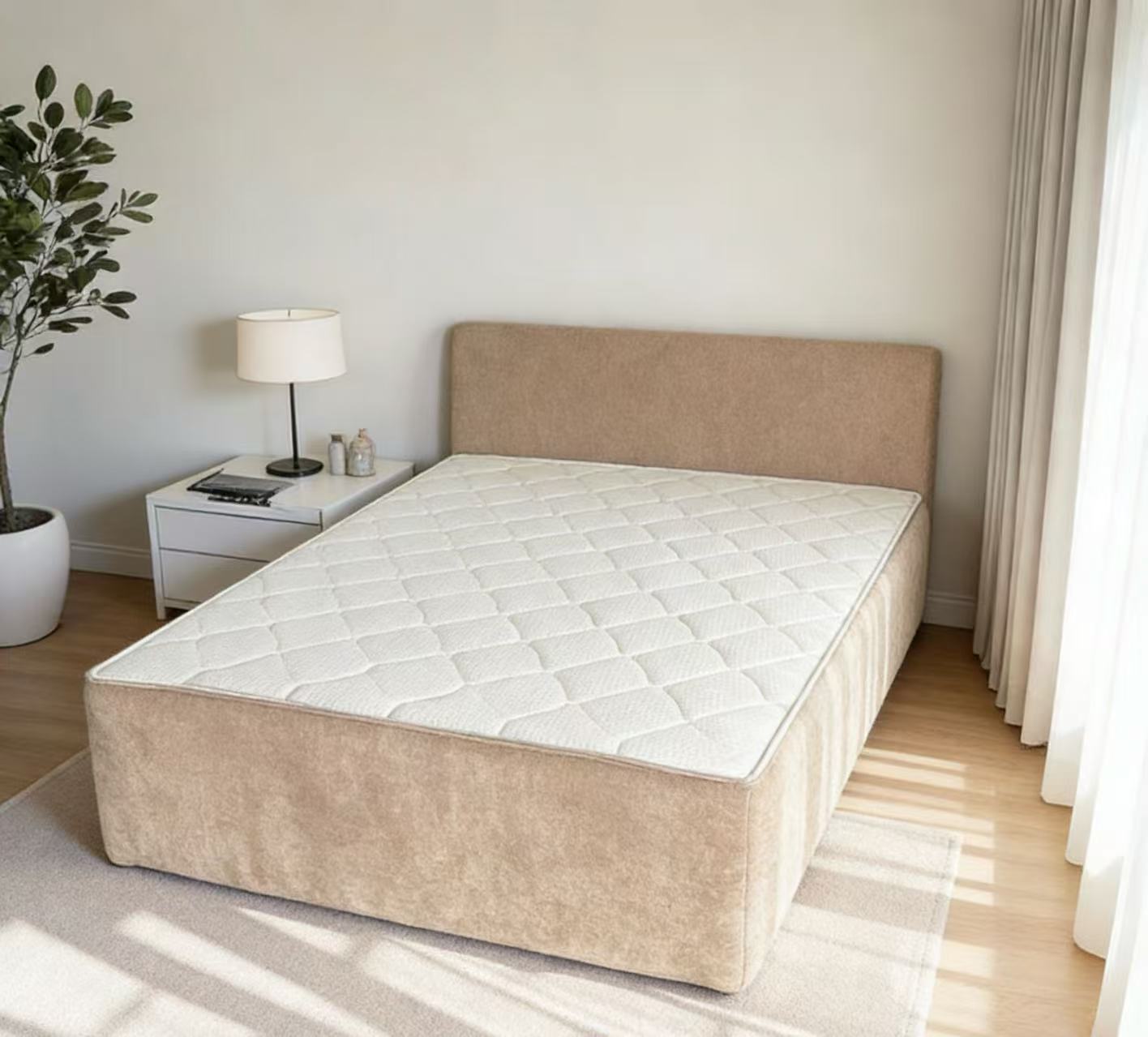 Compressible Chenille Bed - Light Khaki Beige, Space-Saving