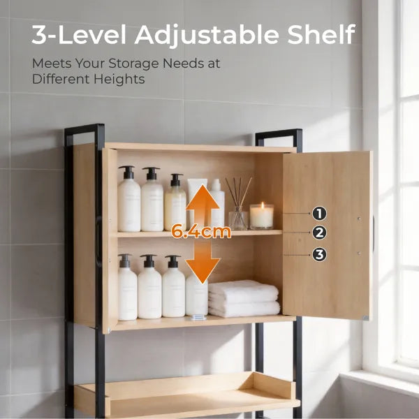 Over-the-Toilet Storage Cabinet - Wood Grain MDF with Doors & Shelf