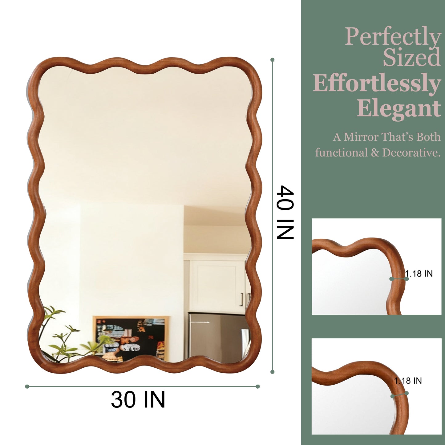Wavy Rectangle Solid Wood Frame Decorative Mirror - 30x40